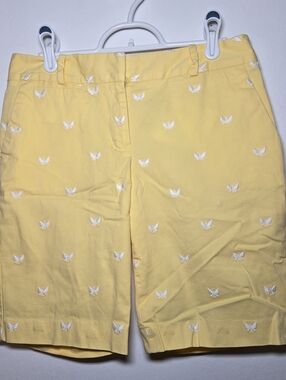 Womens Talbots Petites Size 6p Yellow Twil Shorts Embroidered White Butterflies